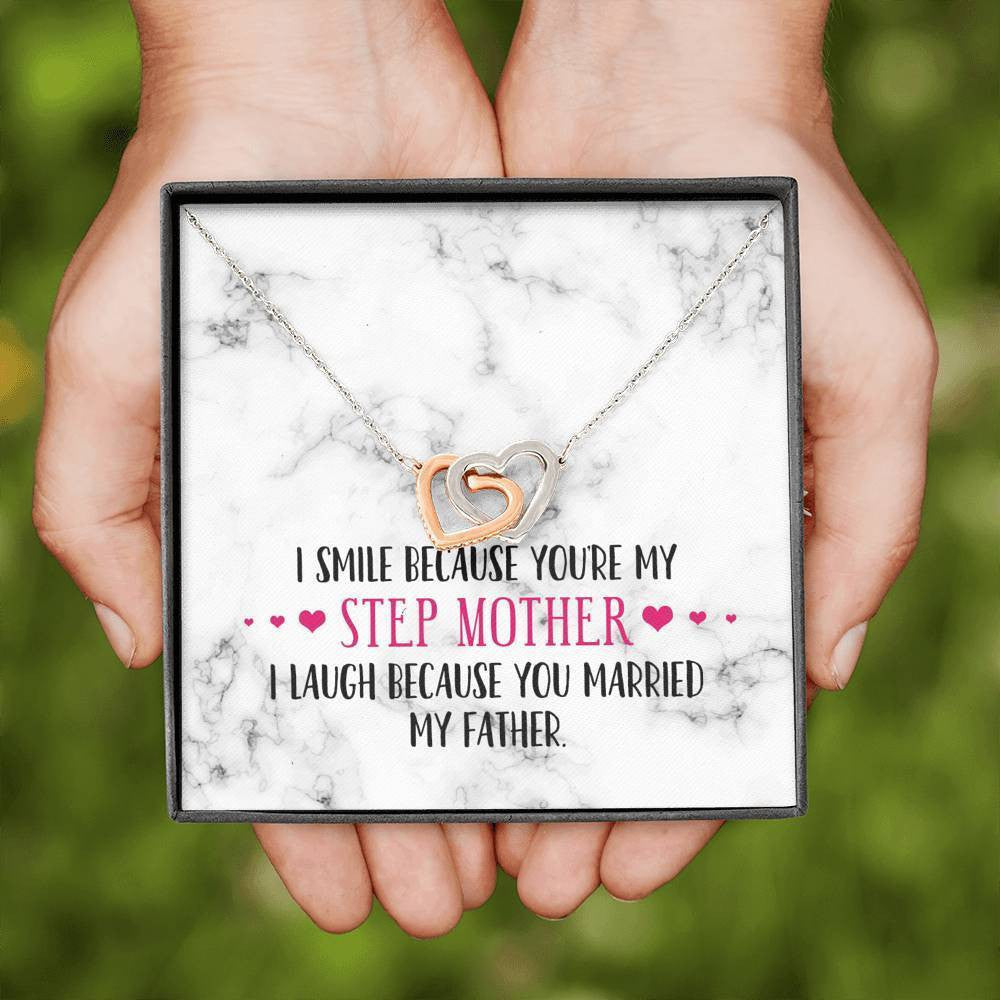 Smile Step Mother - Gift For Step Mother - Interlocking Hearts Necklace Mothers Day Gift IDea