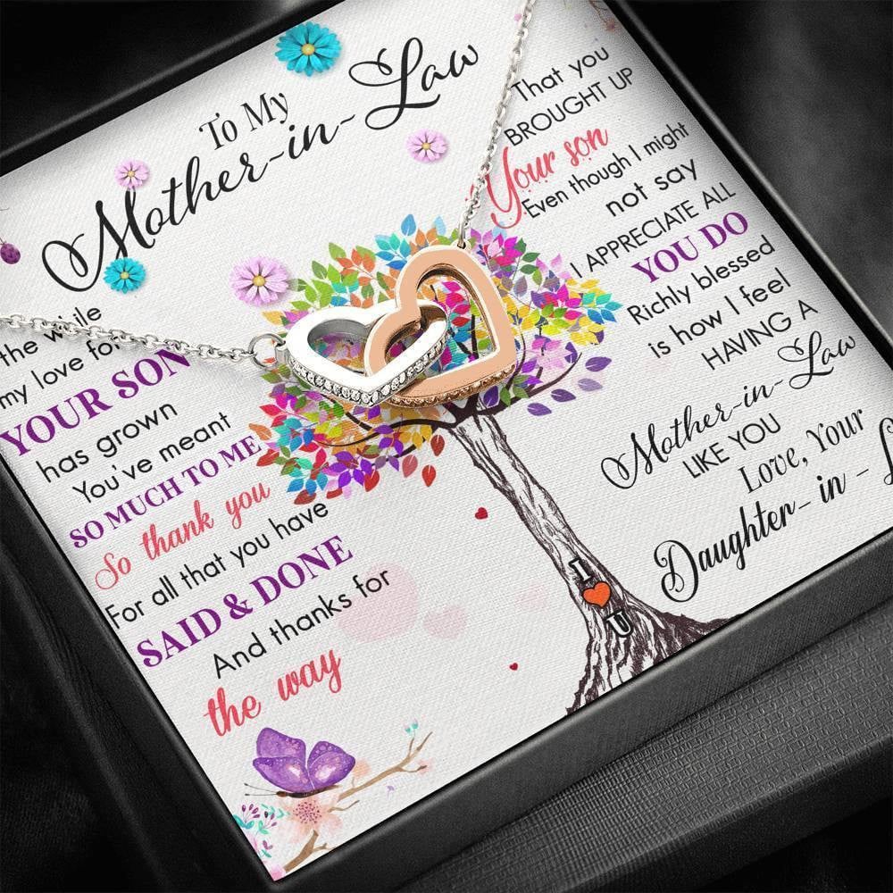 To My Mother In Law Interlock Hearts Necklace Mothers Day Gift For Her