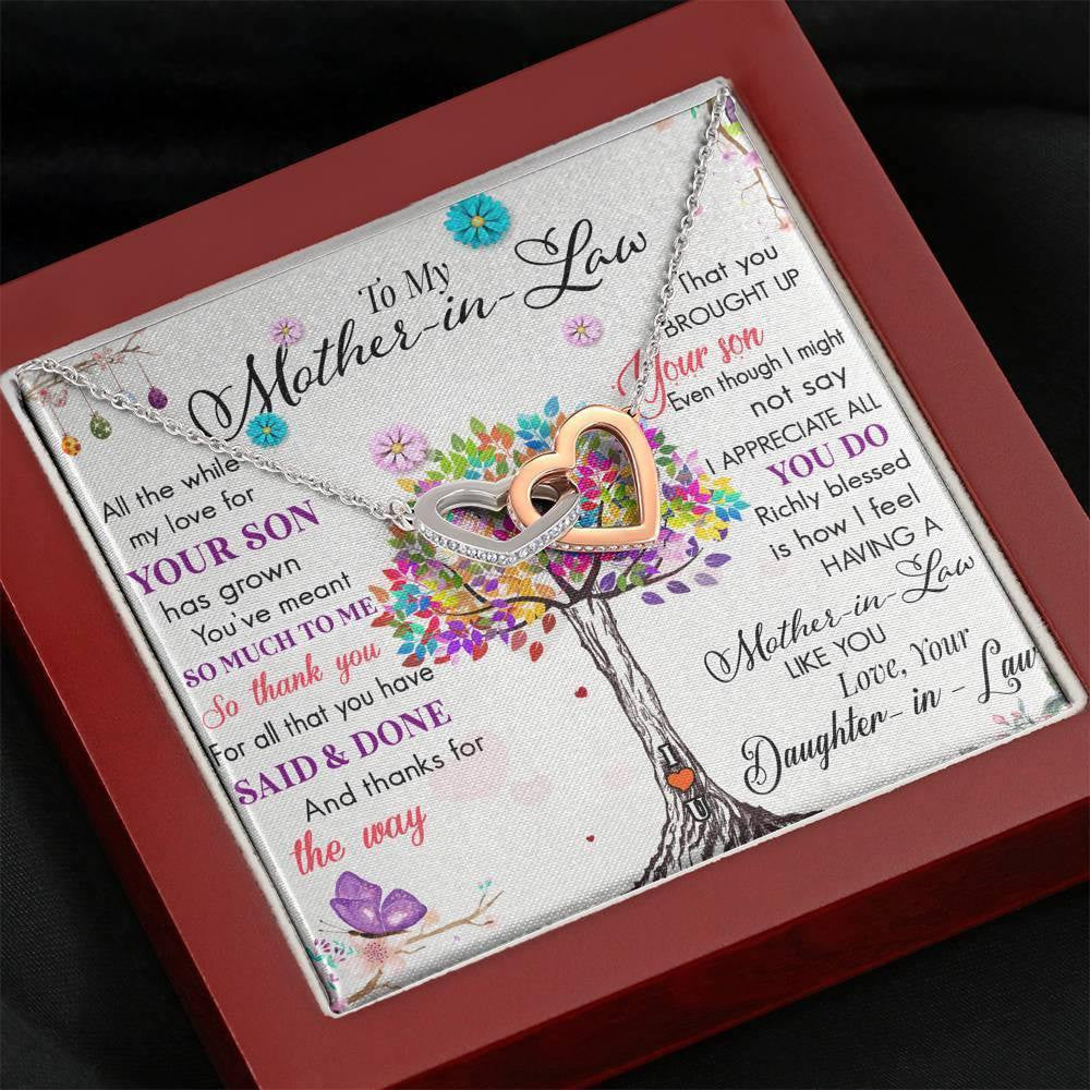 To My Mother In Law Interlock Hearts Necklace Mothers Day Gift For Her