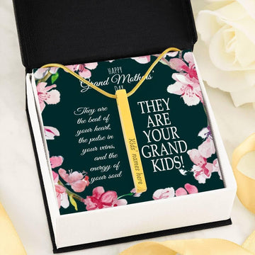Happy Grand Mothers Day - Gift For Grand Mother Grandpa - Engraved 2 sided stick bar necklace