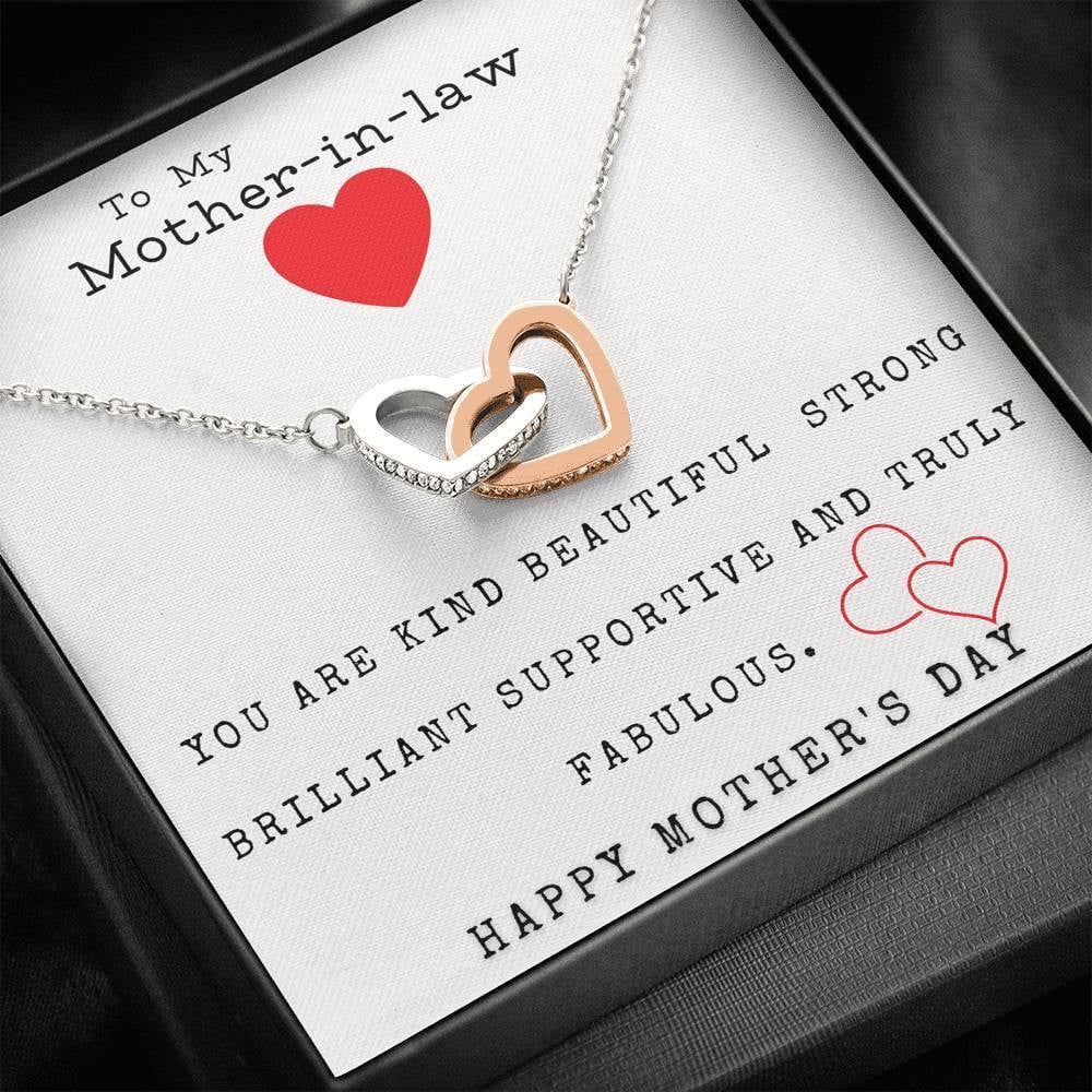 To My Mother In Law YOU ARE KIND BEAUTIFUL STRONG BRILLIANT SUPPORTIVE AND TRULY FABULOUS In Law Interlock Hearts Necklace Mothers Day Gift