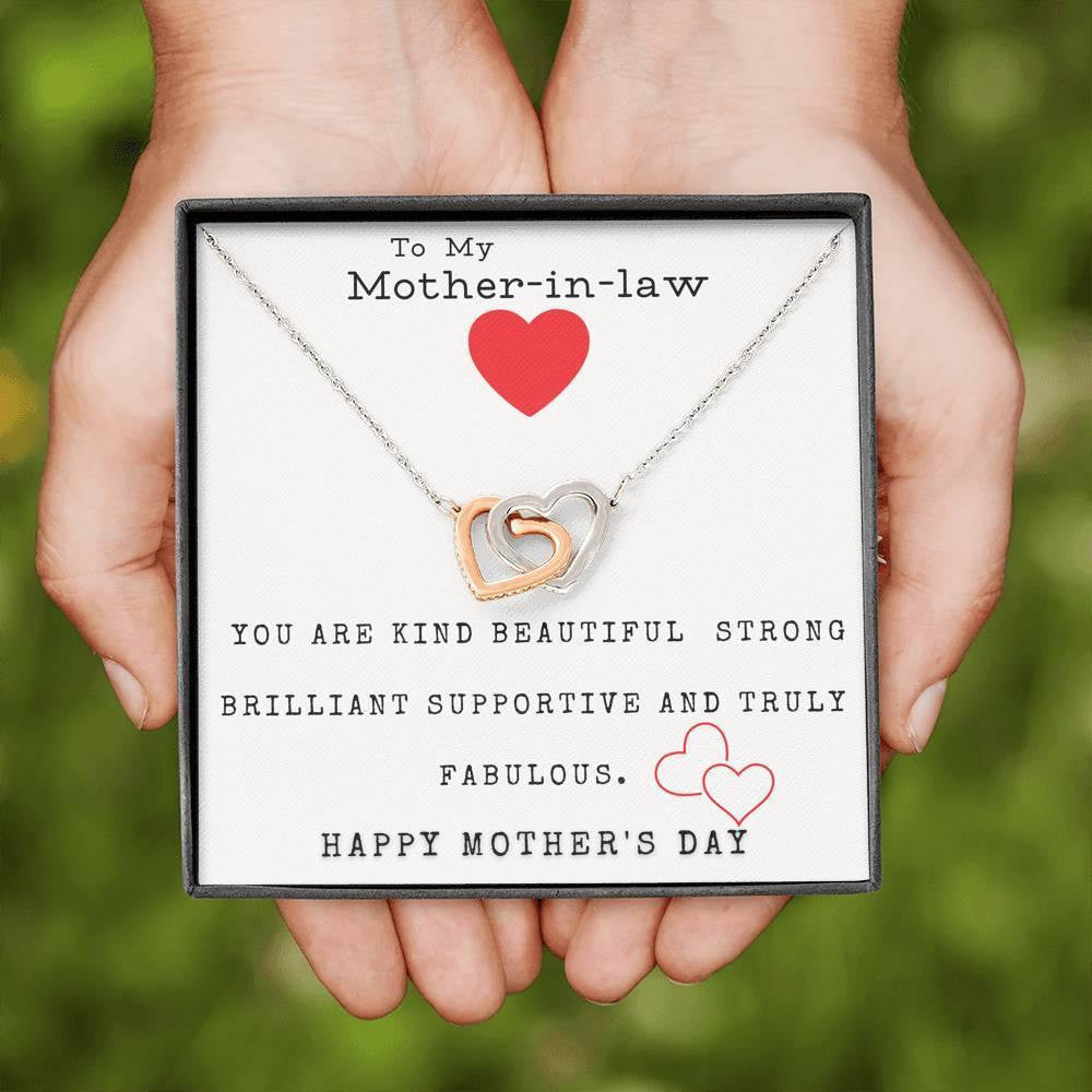 To My Mother In Law YOU ARE KIND BEAUTIFUL STRONG BRILLIANT SUPPORTIVE AND TRULY FABULOUS In Law Interlock Hearts Necklace Mothers Day Gift