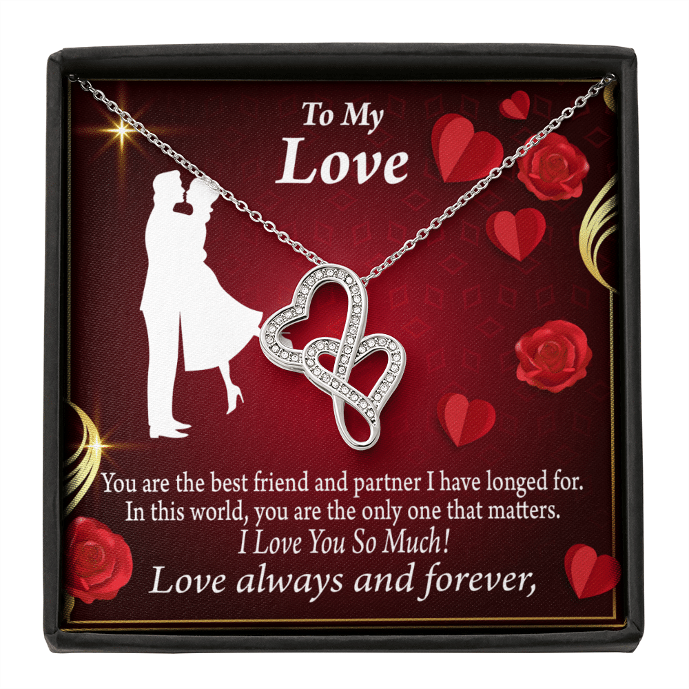 To My Partner You Mean The World To Me Twin Hearts Necklace Cz Eternal Bond Pendant From Son Daughter Gift Anniversary Birthday Graduation Mothers Day - Double Hearts Necklace