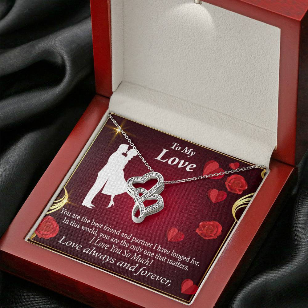 To My Partner You Mean The World To Me Twin Hearts Necklace Cz Eternal Bond Pendant From Son Daughter Gift Anniversary Birthday Graduation Mothers Day - Double Hearts Necklace