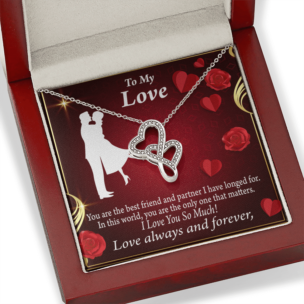 To My Partner You Mean The World To Me Twin Hearts Necklace Cz Eternal Bond Pendant From Son Daughter Gift Anniversary Birthday Graduation Mothers Day - Double Hearts Necklace