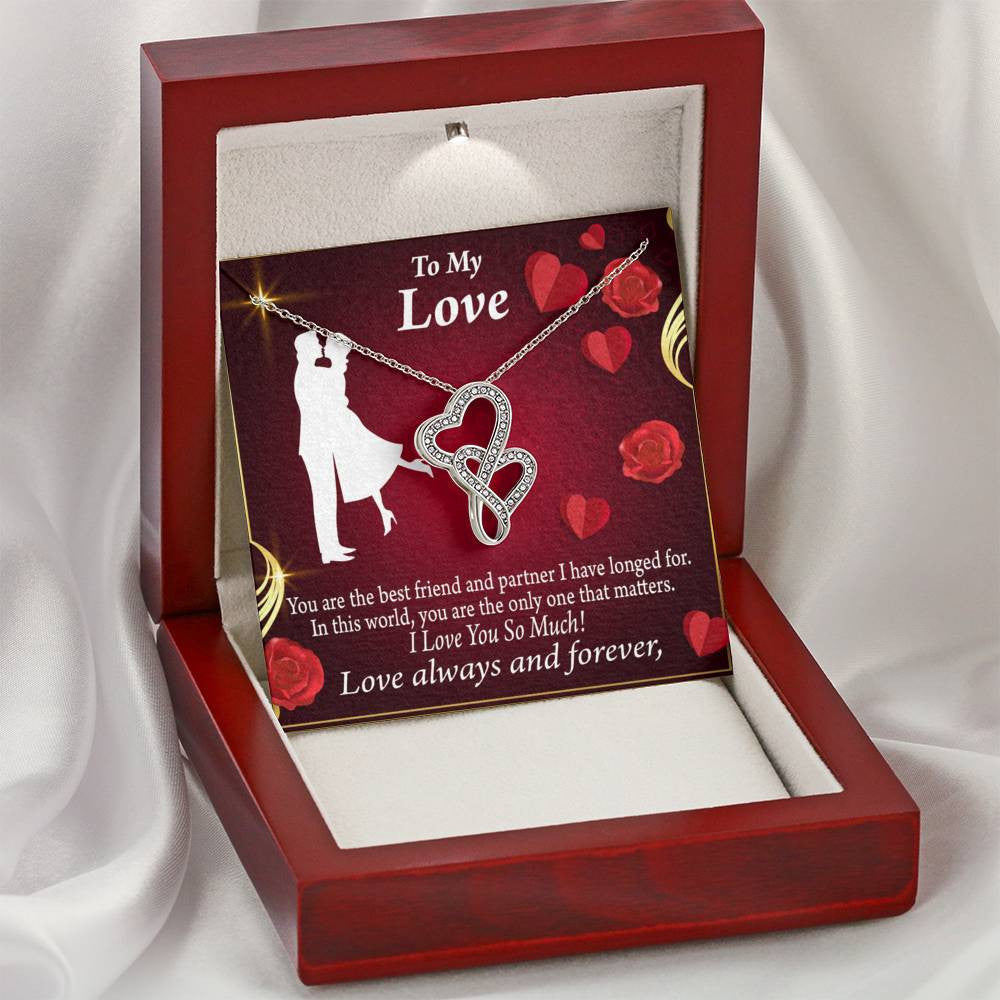 To My Partner You Mean The World To Me Twin Hearts Necklace Cz Eternal Bond Pendant From Son Daughter Gift Anniversary Birthday Graduation Mothers Day - Double Hearts Necklace