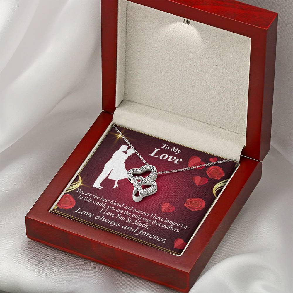 To My Partner You Mean The World To Me Twin Hearts Necklace Cz Eternal Bond Pendant From Son Daughter Gift Anniversary Birthday Graduation Mothers Day - Double Hearts Necklace