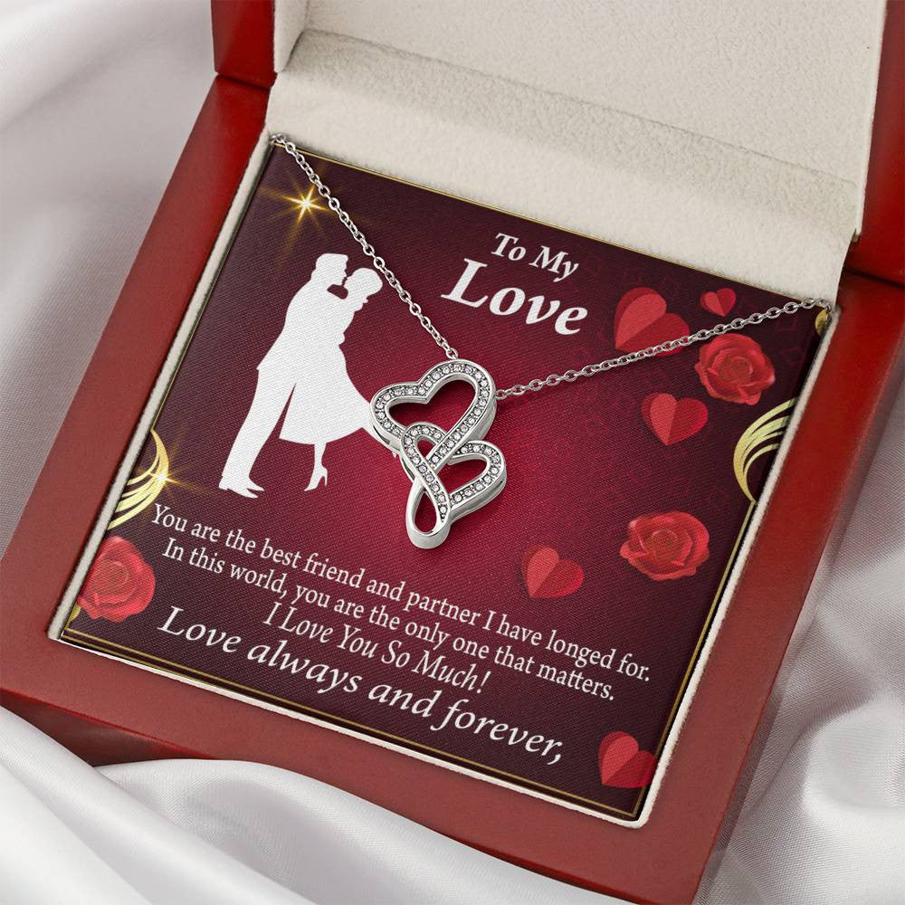 To My Partner You Mean The World To Me Twin Hearts Necklace Cz Eternal Bond Pendant From Son Daughter Gift Anniversary Birthday Graduation Mothers Day - Double Hearts Necklace