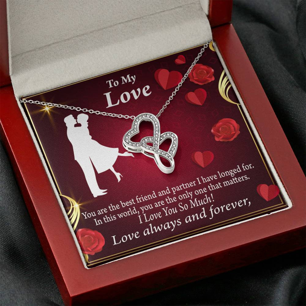 To My Partner You Mean The World To Me Twin Hearts Necklace Cz Eternal Bond Pendant From Son Daughter Gift Anniversary Birthday Graduation Mothers Day - Double Hearts Necklace