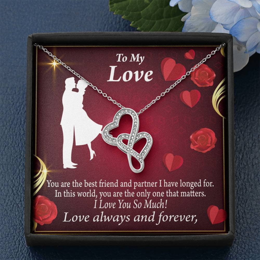To My Partner You Mean The World To Me Twin Hearts Necklace Cz Eternal Bond Pendant From Son Daughter Gift Anniversary Birthday Graduation Mothers Day - Double Hearts Necklace