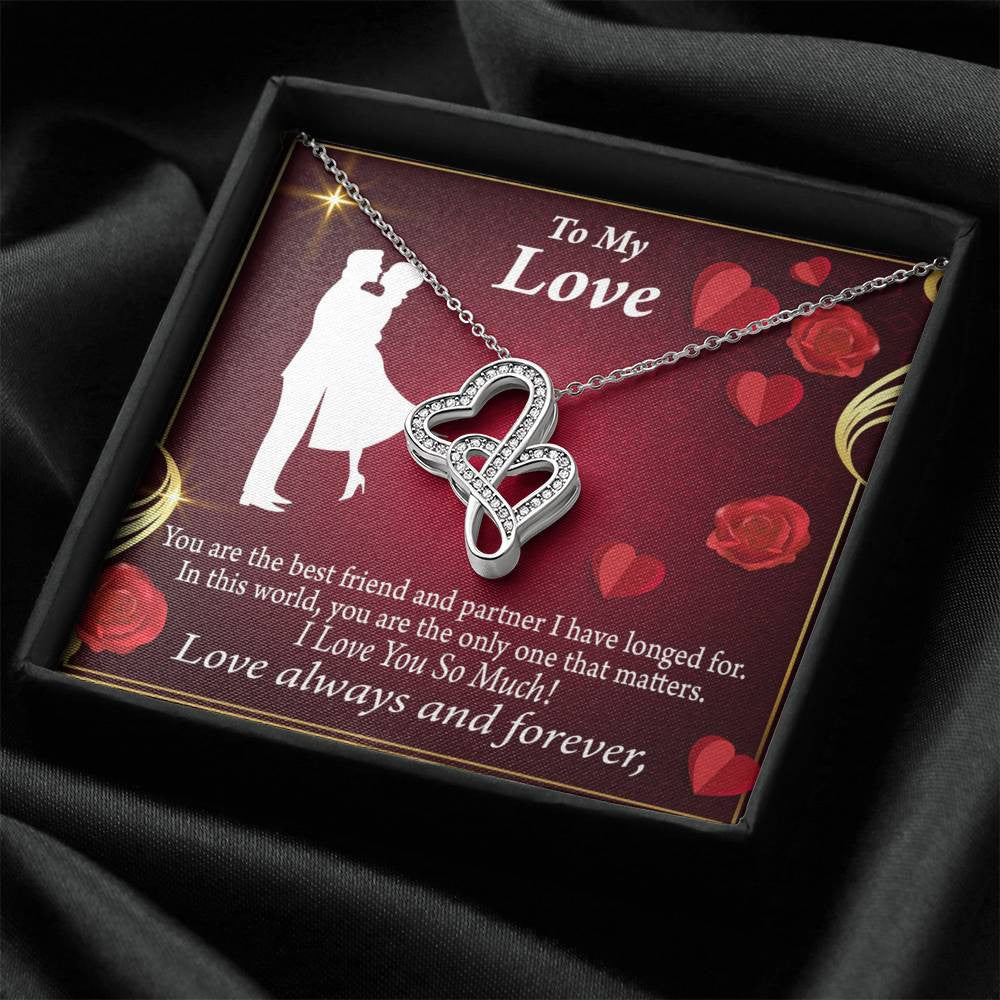 To My Partner You Mean The World To Me Twin Hearts Necklace Cz Eternal Bond Pendant From Son Daughter Gift Anniversary Birthday Graduation Mothers Day - Double Hearts Necklace