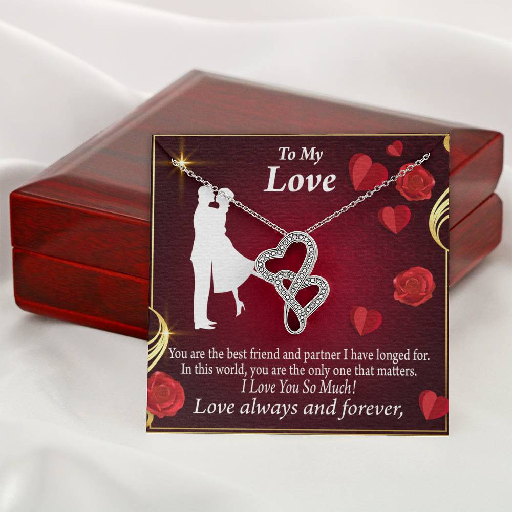 To My Partner You Mean The World To Me Twin Hearts Necklace Cz Eternal Bond Pendant From Son Daughter Gift Anniversary Birthday Graduation Mothers Day - Double Hearts Necklace