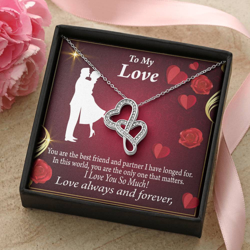 To My Partner You Mean The World To Me Twin Hearts Necklace Cz Eternal Bond Pendant From Son Daughter Gift Anniversary Birthday Graduation Mothers Day - Double Hearts Necklace