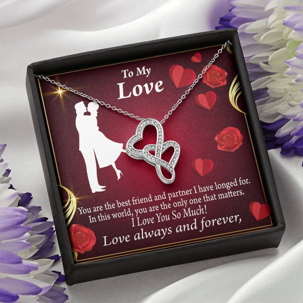 To My Partner You Mean The World To Me Twin Hearts Necklace Cz Eternal Bond Pendant From Son Daughter Gift Anniversary Birthday Graduation Mothers Day - Double Hearts Necklace