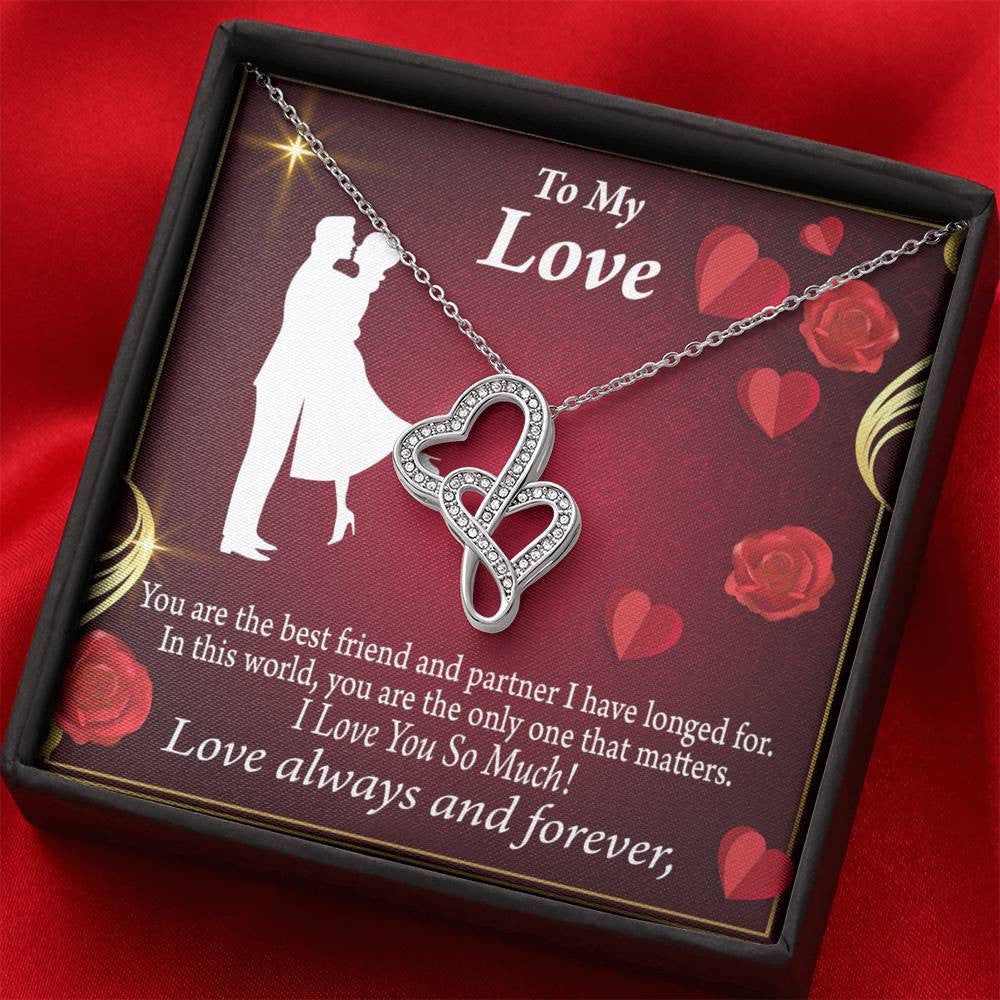 To My Partner You Mean The World To Me Twin Hearts Necklace Cz Eternal Bond Pendant From Son Daughter Gift Anniversary Birthday Graduation Mothers Day - Double Hearts Necklace