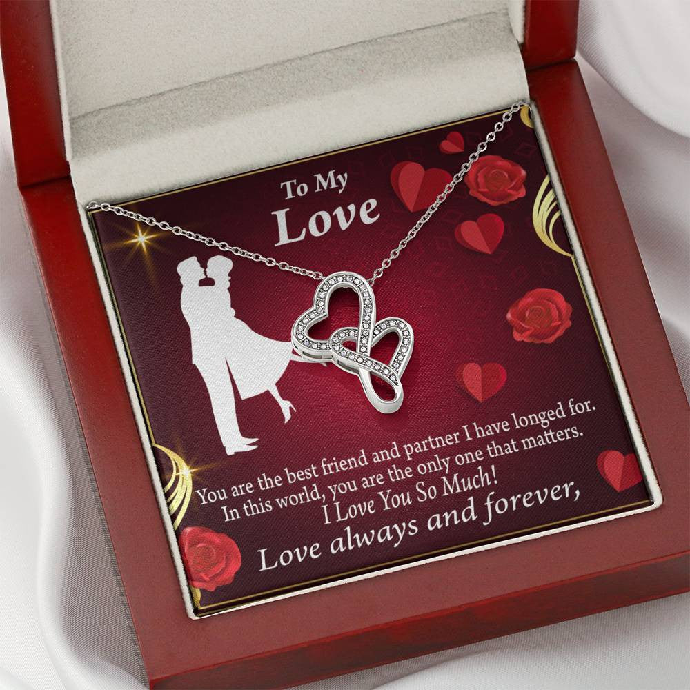 To My Partner You Mean The World To Me Twin Hearts Necklace Cz Eternal Bond Pendant From Son Daughter Gift Anniversary Birthday Graduation Mothers Day - Double Hearts Necklace