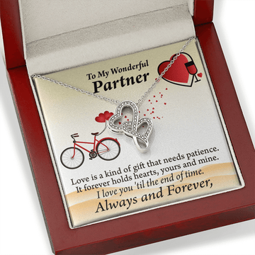 To My Partner Love Is Forever Twin Hearts Necklace Cz Eternal Bond Pendant From Son Daughter Gift Anniversary Birthday Graduation Mothers Day - Double Hearts Necklace