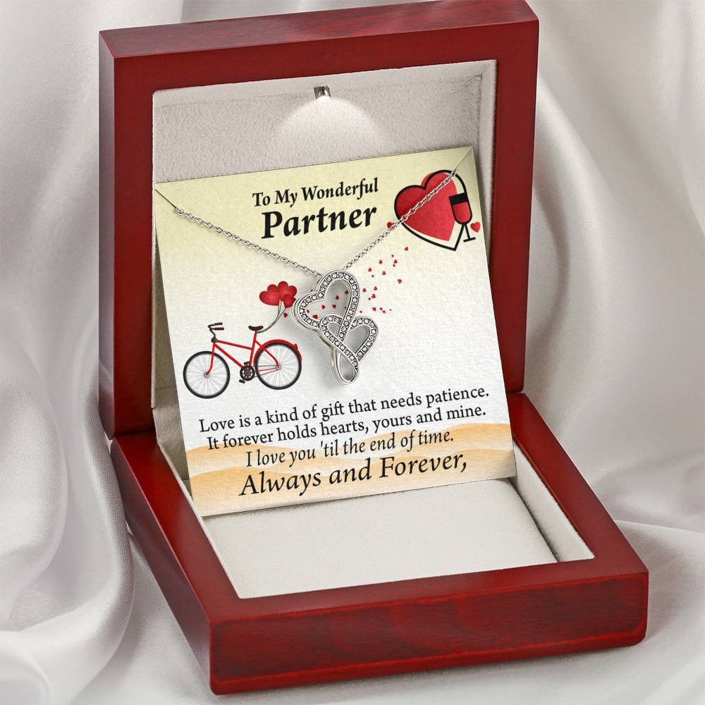 To My Partner Love Is Forever Twin Hearts Necklace Cz Eternal Bond Pendant From Son Daughter Gift Anniversary Birthday Graduation Mothers Day - Double Hearts Necklace