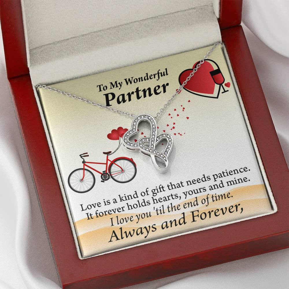 To My Partner Love Is Forever Twin Hearts Necklace Cz Eternal Bond Pendant From Son Daughter Gift Anniversary Birthday Graduation Mothers Day - Double Hearts Necklace