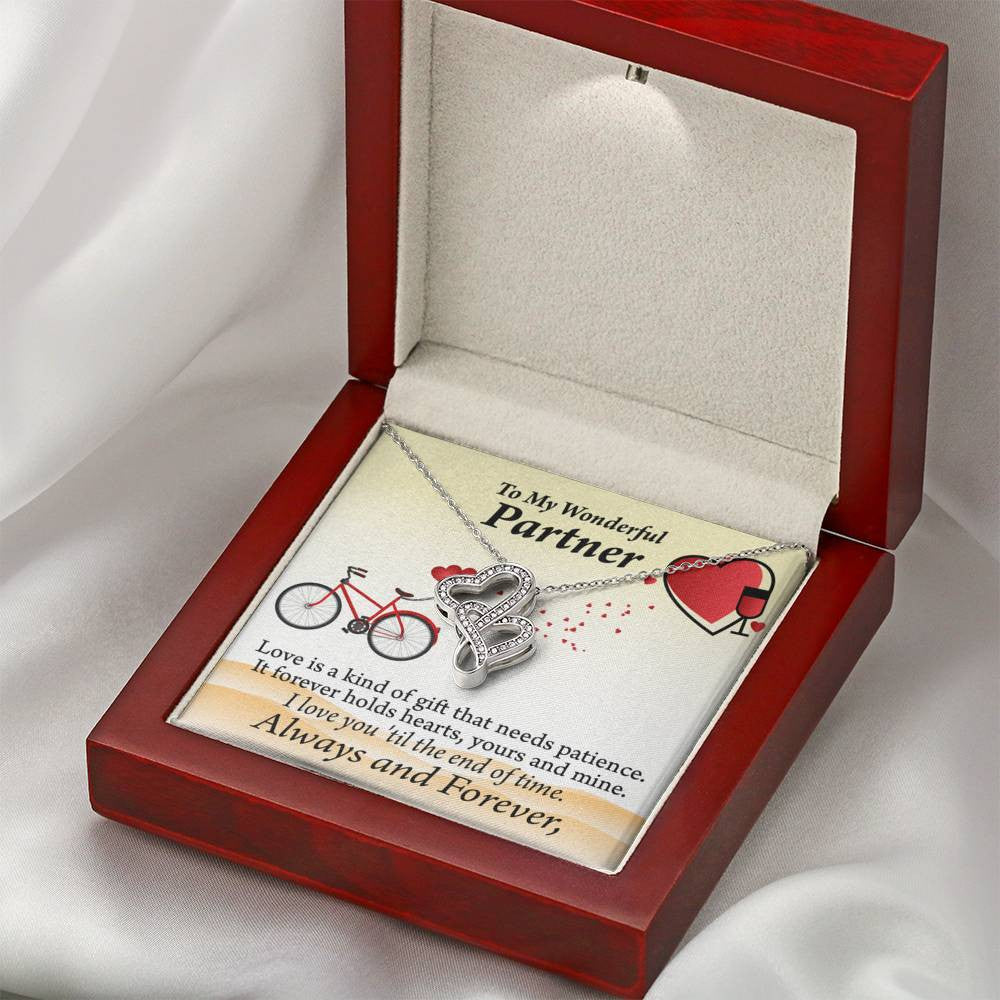 To My Partner Love Is Forever Twin Hearts Necklace Cz Eternal Bond Pendant From Son Daughter Gift Anniversary Birthday Graduation Mothers Day - Double Hearts Necklace