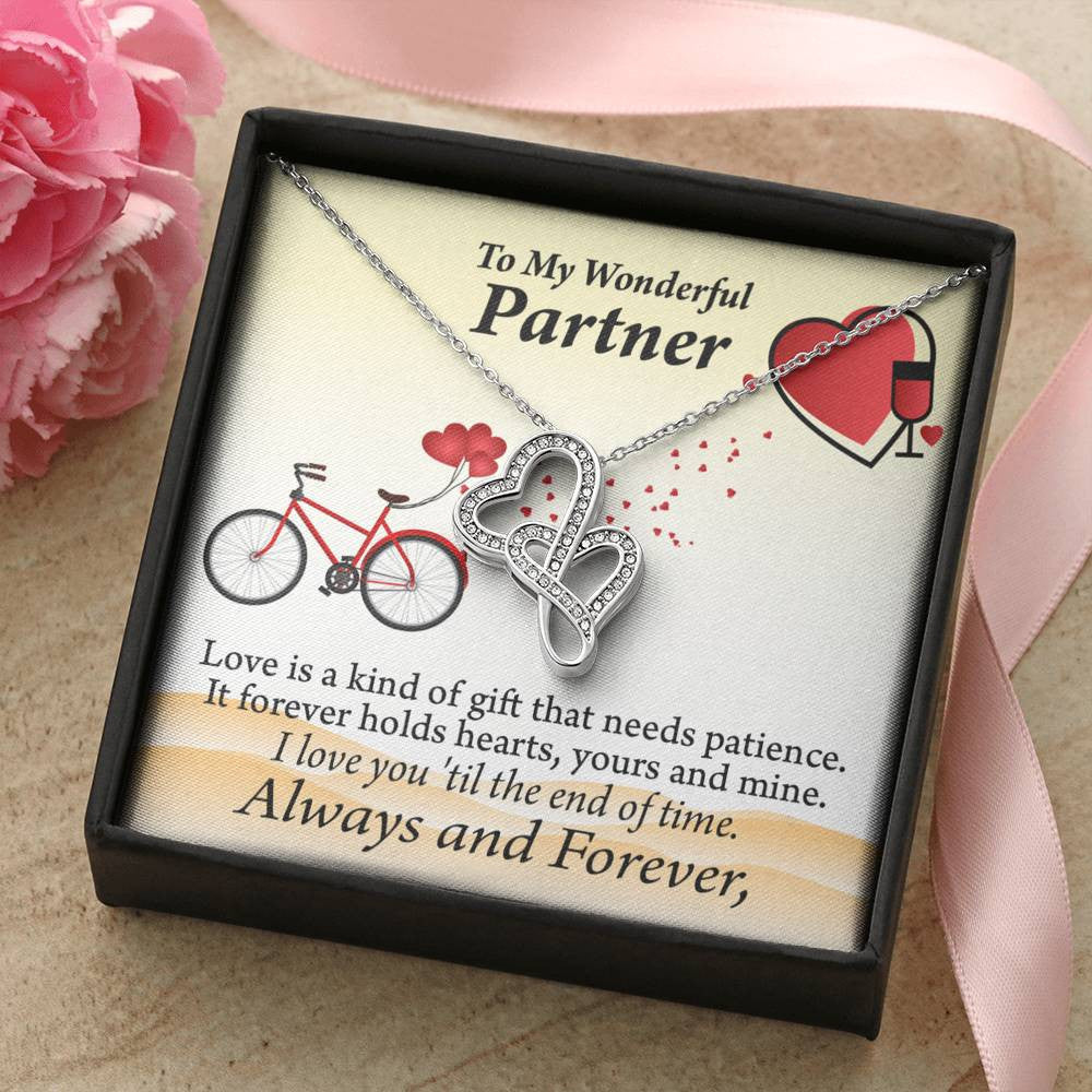 To My Partner Love Is Forever Twin Hearts Necklace Cz Eternal Bond Pendant From Son Daughter Gift Anniversary Birthday Graduation Mothers Day - Double Hearts Necklace