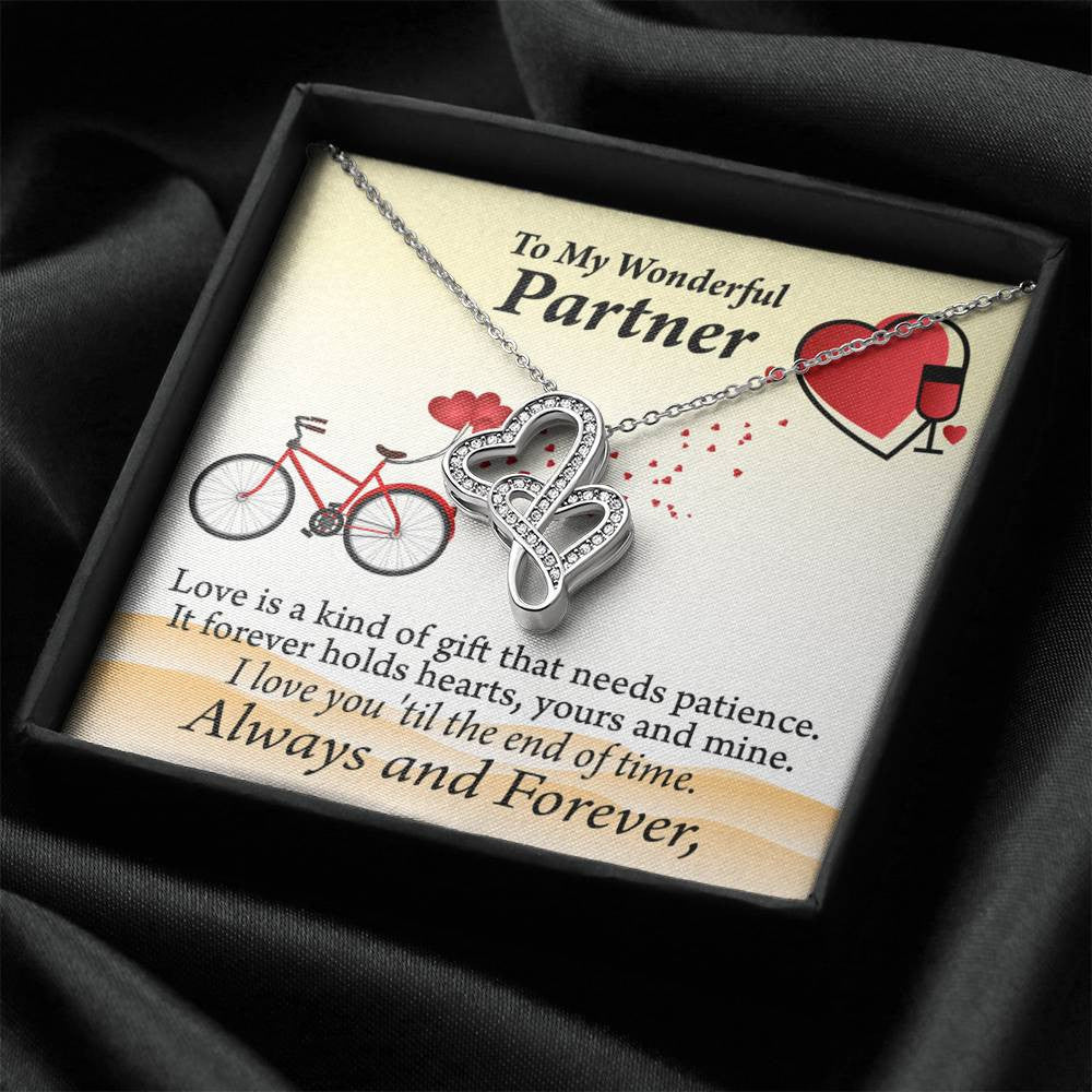 To My Partner Love Is Forever Twin Hearts Necklace Cz Eternal Bond Pendant From Son Daughter Gift Anniversary Birthday Graduation Mothers Day - Double Hearts Necklace