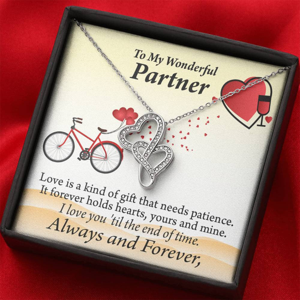 To My Partner Love Is Forever Twin Hearts Necklace Cz Eternal Bond Pendant From Son Daughter Gift Anniversary Birthday Graduation Mothers Day - Double Hearts Necklace