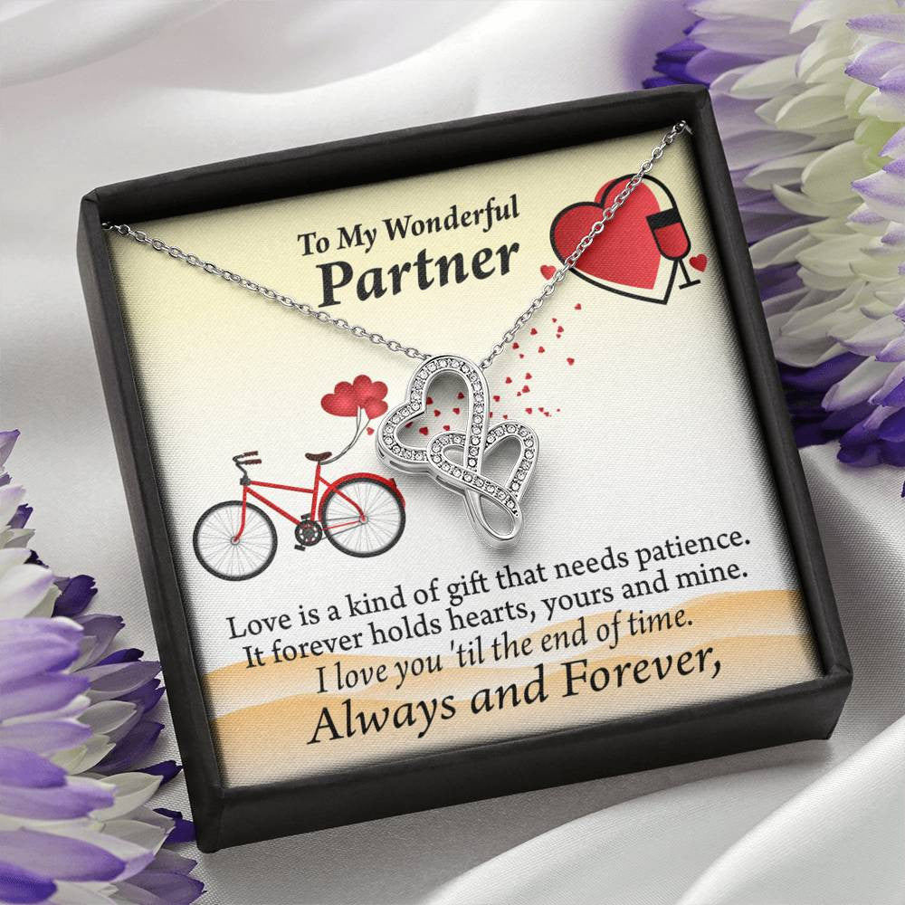 To My Partner Love Is Forever Twin Hearts Necklace Cz Eternal Bond Pendant From Son Daughter Gift Anniversary Birthday Graduation Mothers Day - Double Hearts Necklace