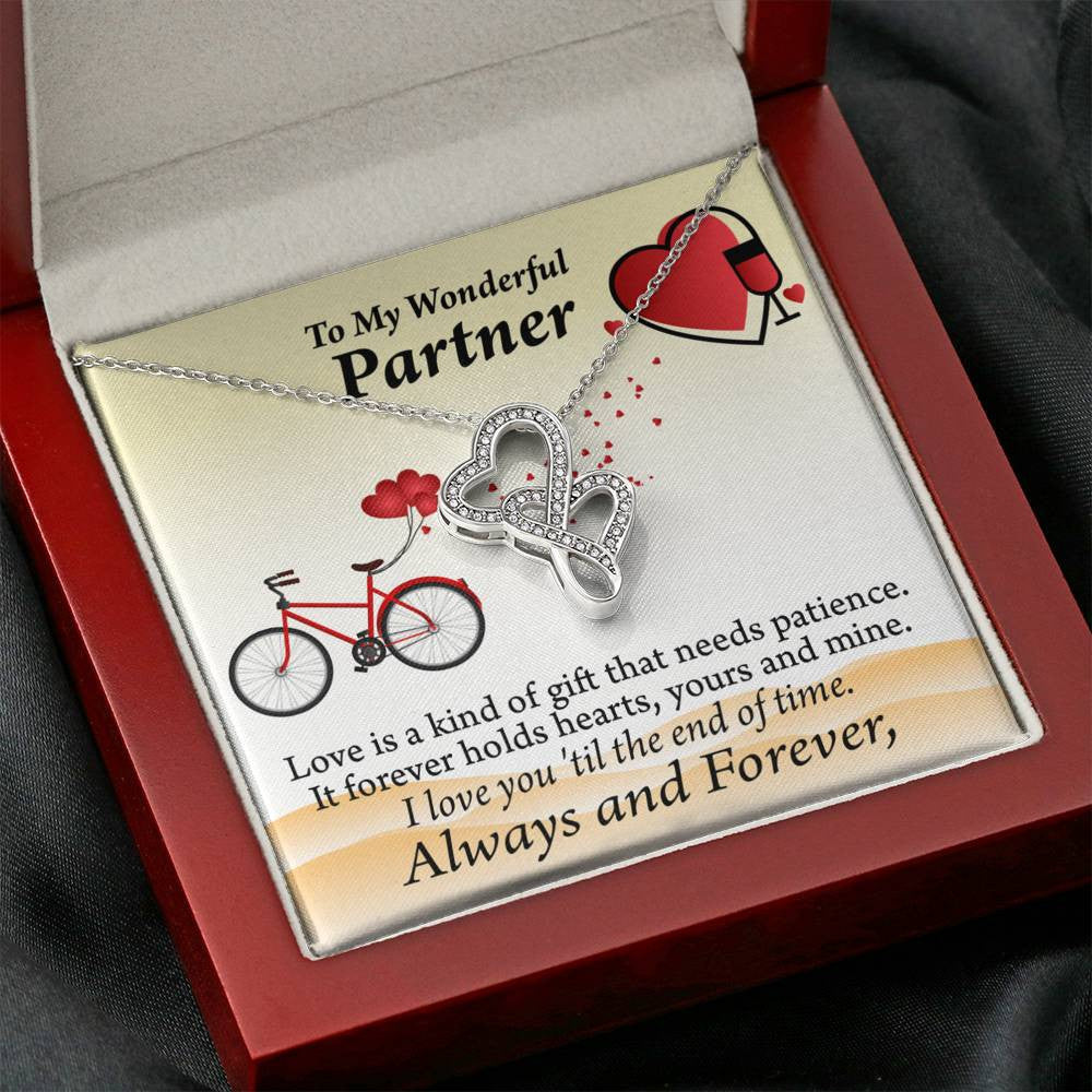 To My Partner Love Is Forever Twin Hearts Necklace Cz Eternal Bond Pendant From Son Daughter Gift Anniversary Birthday Graduation Mothers Day - Double Hearts Necklace