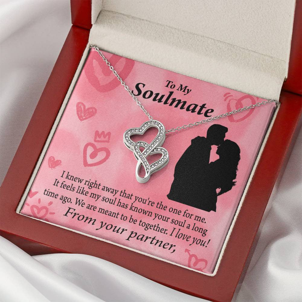 To My Partner You Are The One For Me Twin Hearts Necklace Cz Eternal Bond Pendant From Son Daughter Gift Anniversary Birthday Graduation Mothers Day - Double Hearts Necklace