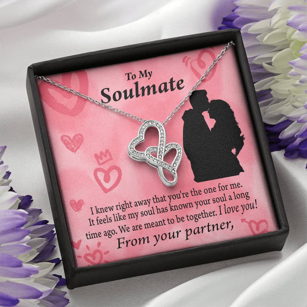 To My Partner You Are The One For Me Twin Hearts Necklace Cz Eternal Bond Pendant From Son Daughter Gift Anniversary Birthday Graduation Mothers Day - Double Hearts Necklace