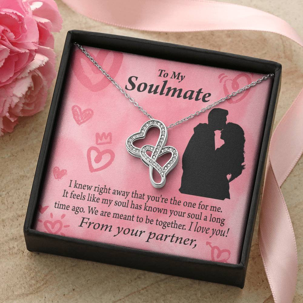 To My Partner You Are The One For Me Twin Hearts Necklace Cz Eternal Bond Pendant From Son Daughter Gift Anniversary Birthday Graduation Mothers Day - Double Hearts Necklace