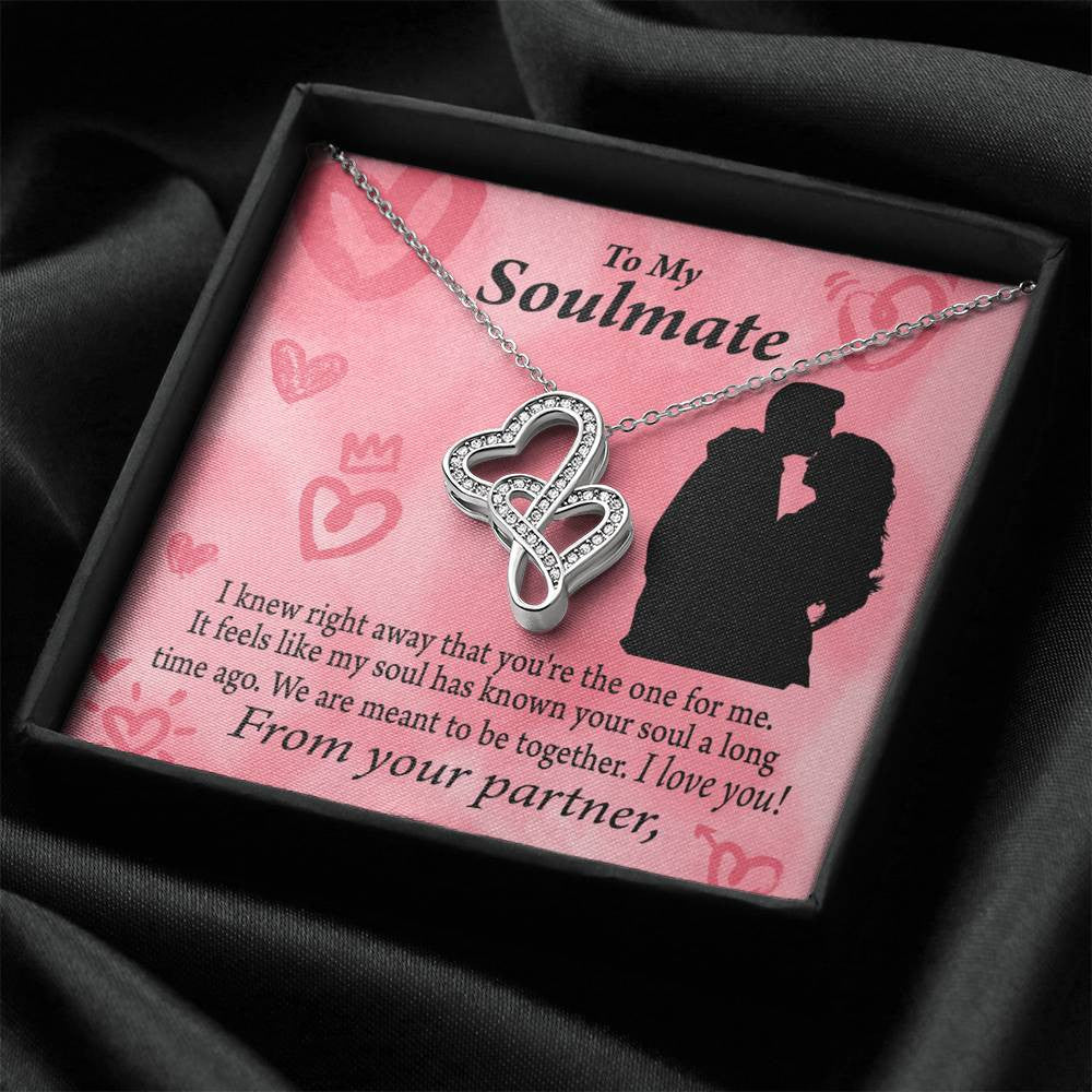 To My Partner You Are The One For Me Twin Hearts Necklace Cz Eternal Bond Pendant From Son Daughter Gift Anniversary Birthday Graduation Mothers Day - Double Hearts Necklace