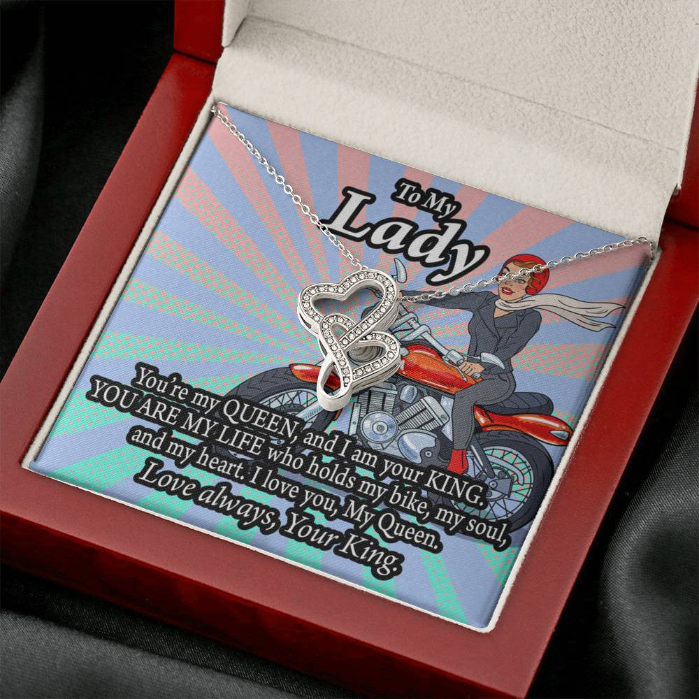To My Wife Her King His Queen Double Hearts Necklace Message Card From Son Daughter Gift Anniversary Birthday Graduation Mothers Day - Double Hearts Necklace