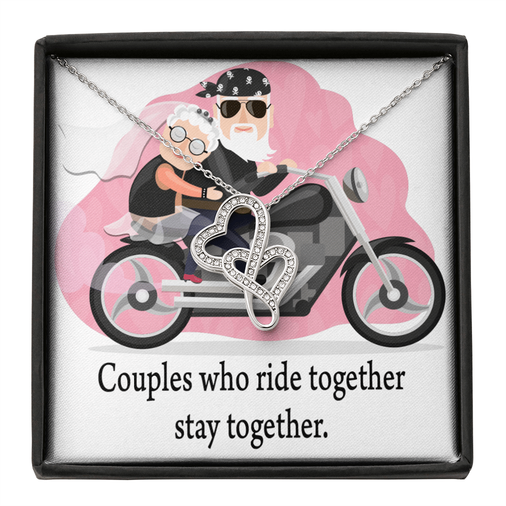 To My Wife Ride Together Stay Together Double Hearts Necklace Message Card From Son Daughter Gift Anniversary Birthday Graduation Mothers Day - Double Hearts Necklace