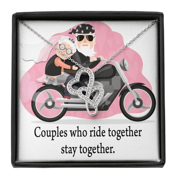 To My Wife Ride Together Stay Together Double Hearts Necklace Message Card From Son Daughter Gift Anniversary Birthday Graduation Mothers Day - Double Hearts Necklace