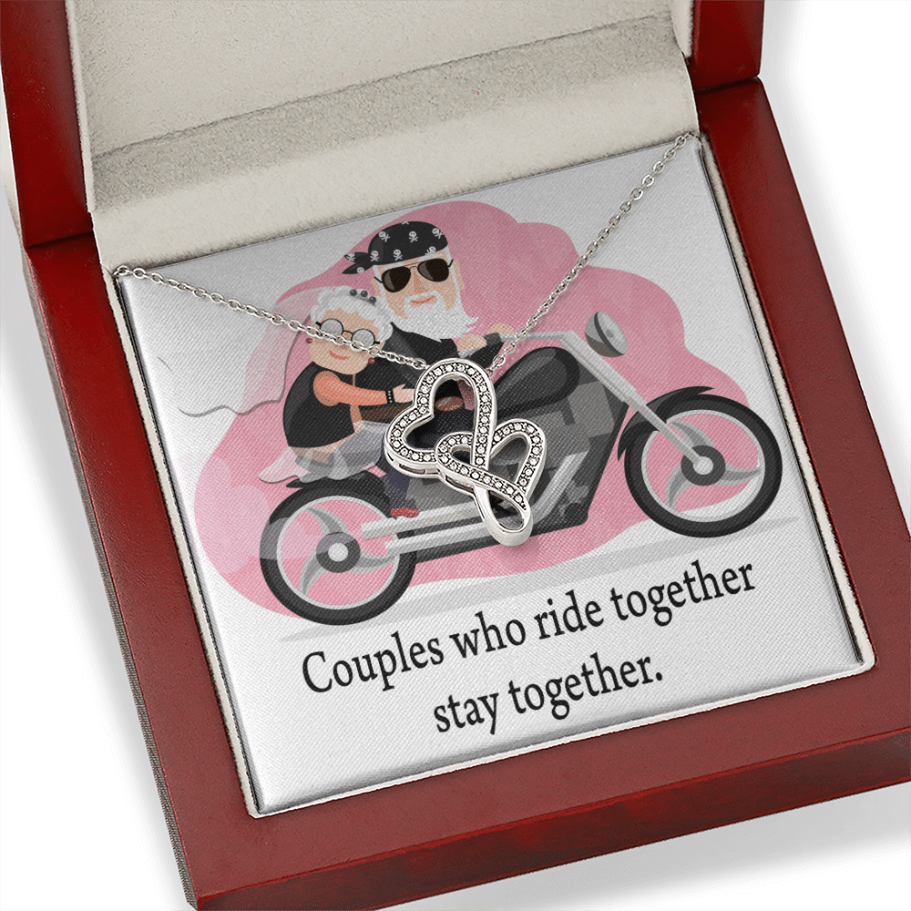 To My Wife Ride Together Stay Together Double Hearts Necklace Message Card From Son Daughter Gift Anniversary Birthday Graduation Mothers Day - Double Hearts Necklace