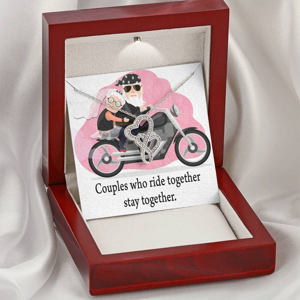 To My Wife Ride Together Stay Together Double Hearts Necklace Message Card From Son Daughter Gift Anniversary Birthday Graduation Mothers Day - Double Hearts Necklace