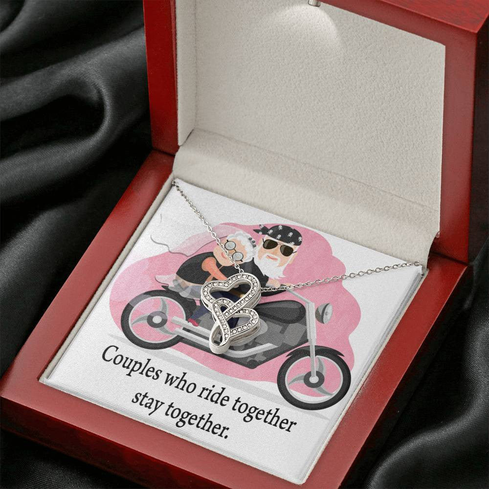 To My Wife Ride Together Stay Together Double Hearts Necklace Message Card From Son Daughter Gift Anniversary Birthday Graduation Mothers Day - Double Hearts Necklace
