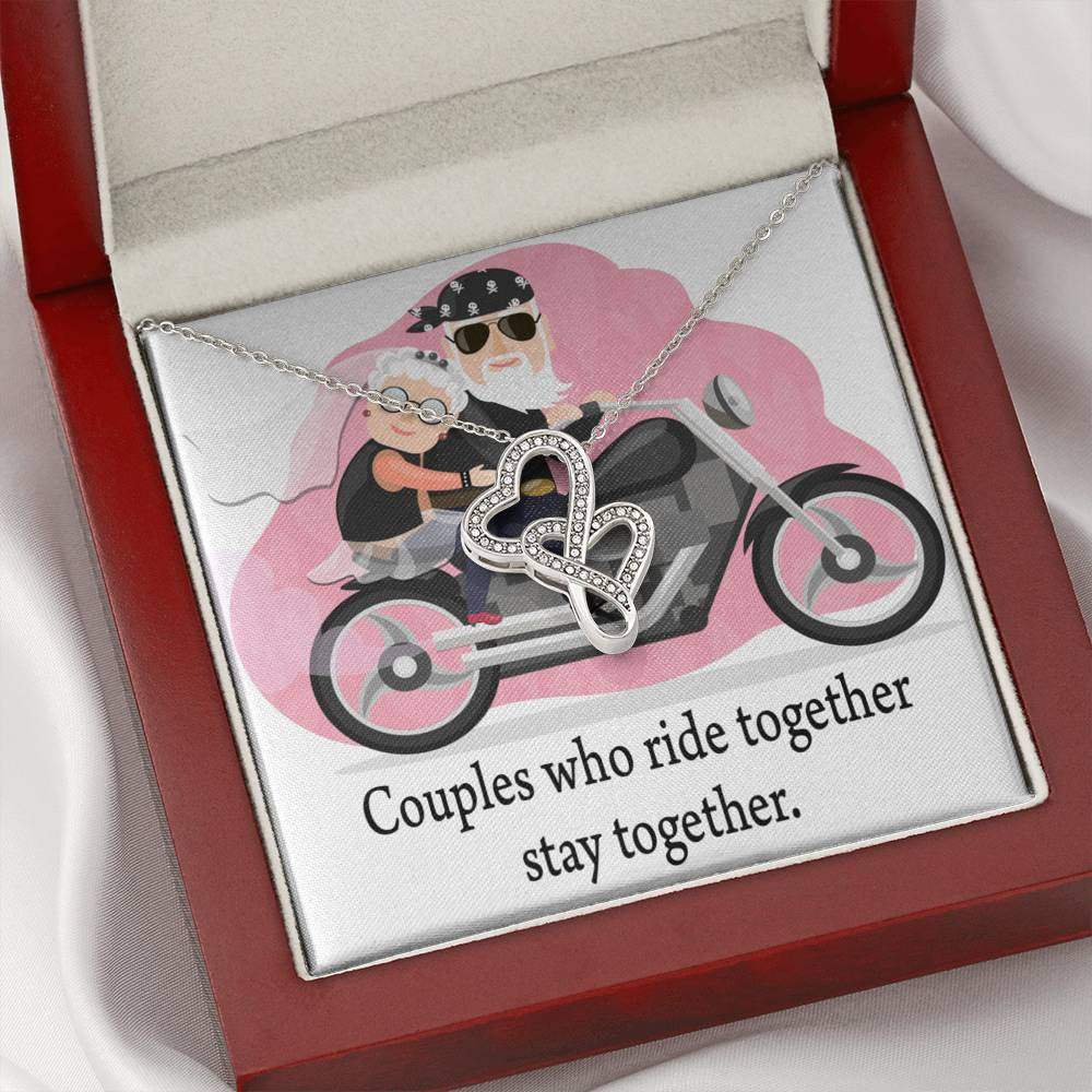 To My Wife Ride Together Stay Together Double Hearts Necklace Message Card From Son Daughter Gift Anniversary Birthday Graduation Mothers Day - Double Hearts Necklace