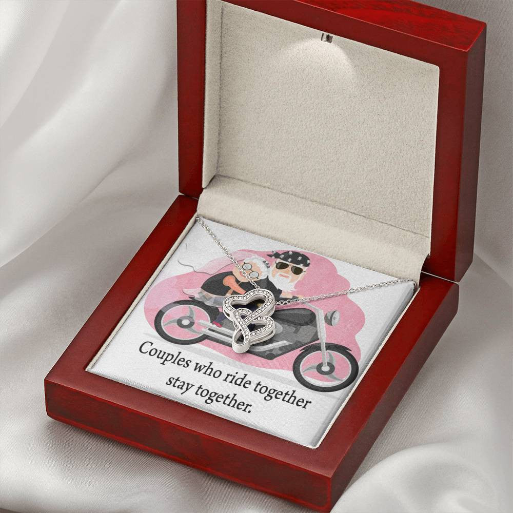 To My Wife Ride Together Stay Together Double Hearts Necklace Message Card From Son Daughter Gift Anniversary Birthday Graduation Mothers Day - Double Hearts Necklace