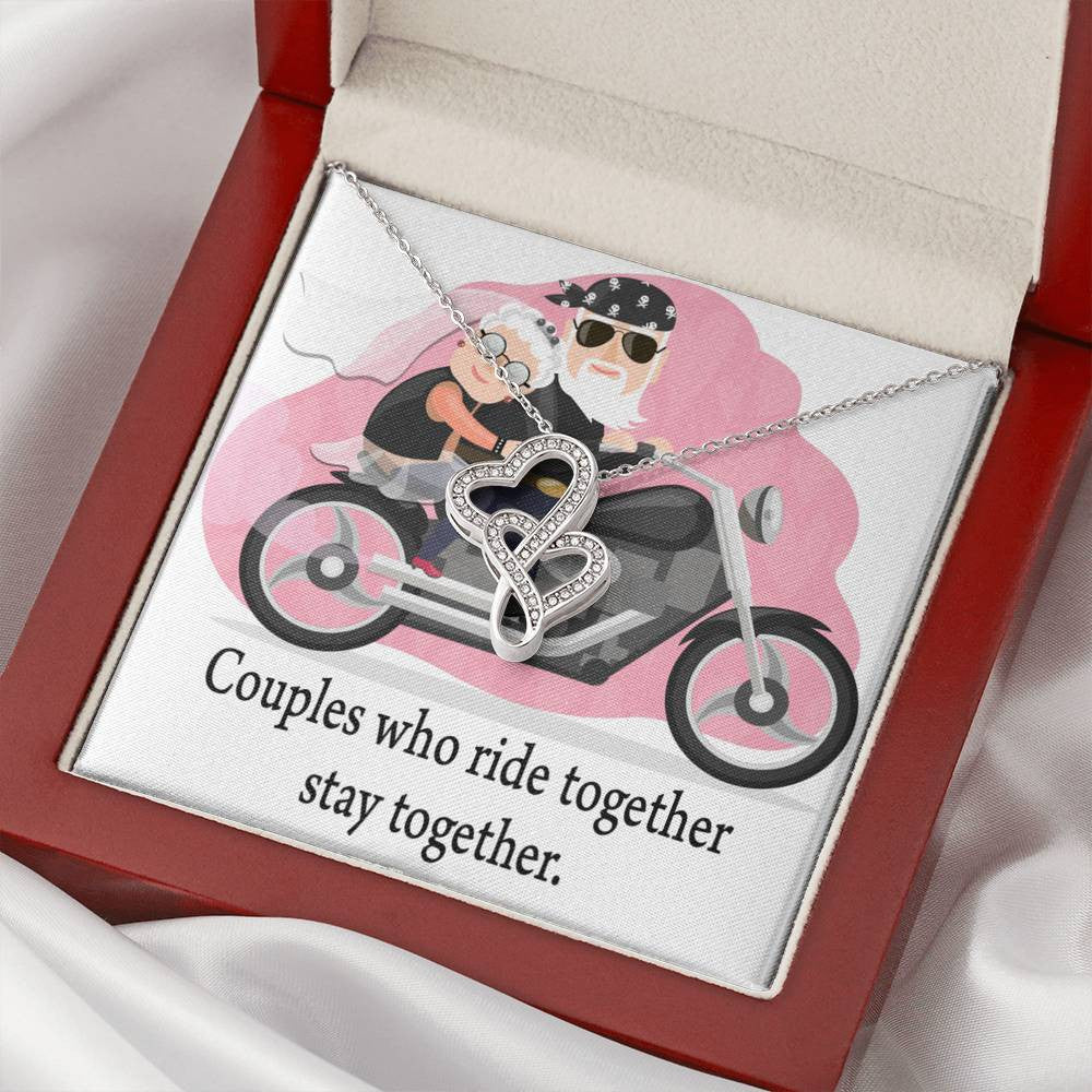 To My Wife Ride Together Stay Together Double Hearts Necklace Message Card From Son Daughter Gift Anniversary Birthday Graduation Mothers Day - Double Hearts Necklace