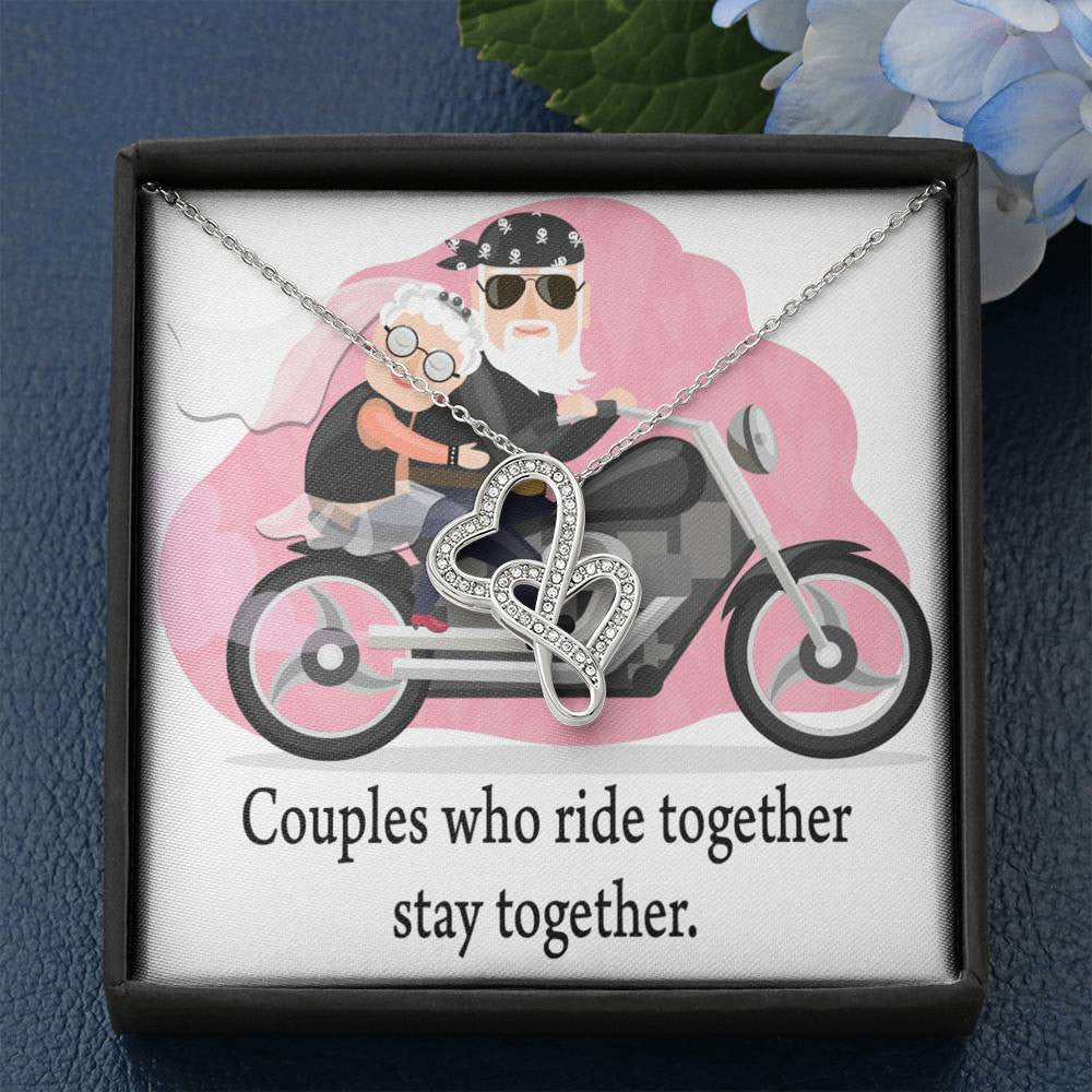To My Wife Ride Together Stay Together Double Hearts Necklace Message Card From Son Daughter Gift Anniversary Birthday Graduation Mothers Day - Double Hearts Necklace