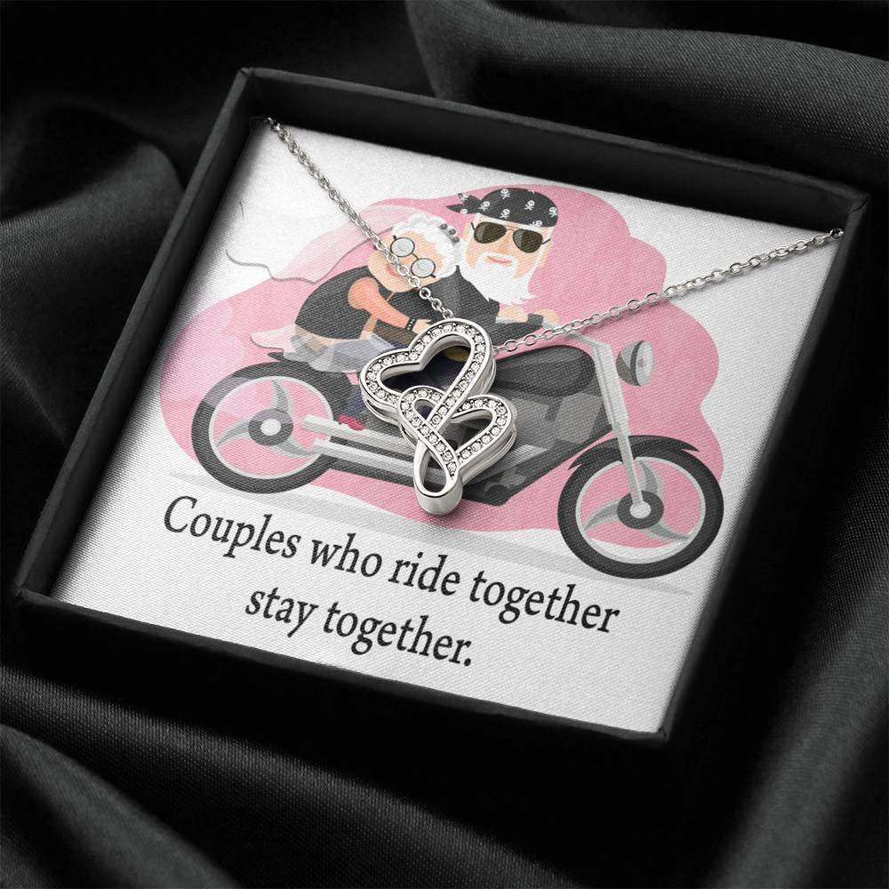 To My Wife Ride Together Stay Together Double Hearts Necklace Message Card From Son Daughter Gift Anniversary Birthday Graduation Mothers Day - Double Hearts Necklace