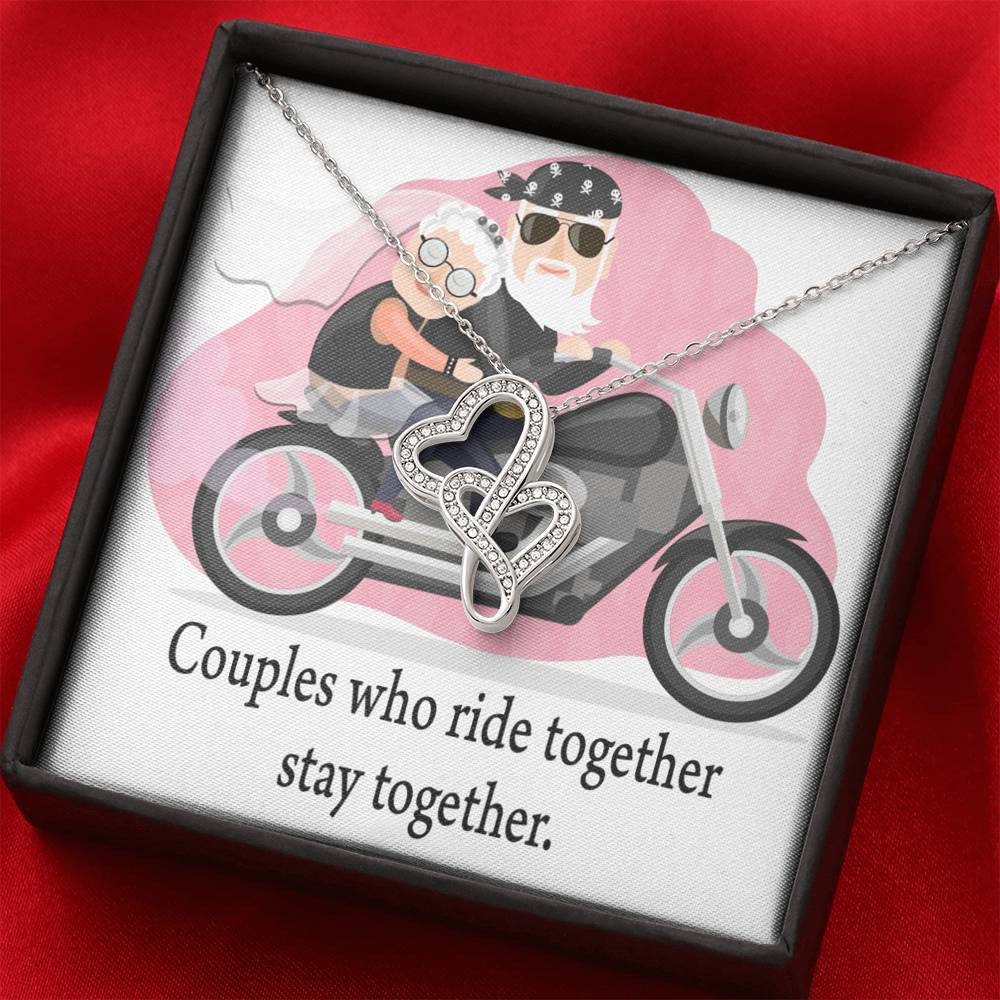 To My Wife Ride Together Stay Together Double Hearts Necklace Message Card From Son Daughter Gift Anniversary Birthday Graduation Mothers Day - Double Hearts Necklace