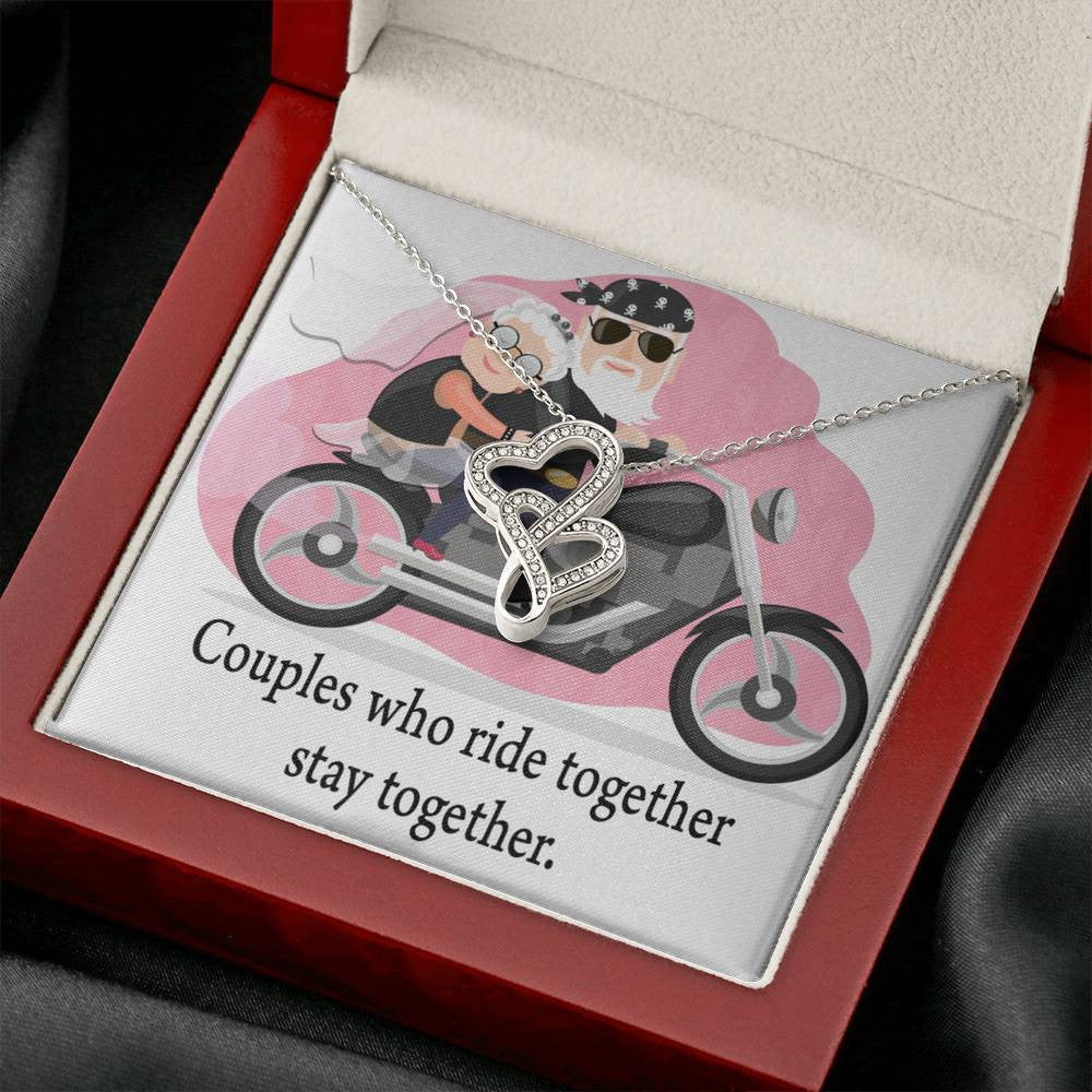 To My Wife Ride Together Stay Together Double Hearts Necklace Message Card From Son Daughter Gift Anniversary Birthday Graduation Mothers Day - Double Hearts Necklace