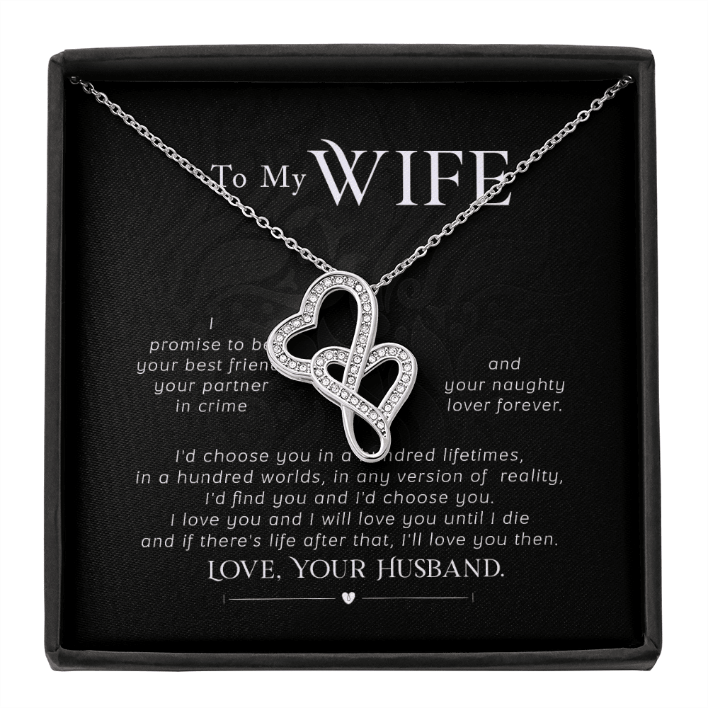 To My Wife I Promise Twin Hearts Necklace Cz Eternal Bond Pendant From Son Daughter Gift Anniversary Birthday Graduation Mothers Day - Double Hearts Necklace