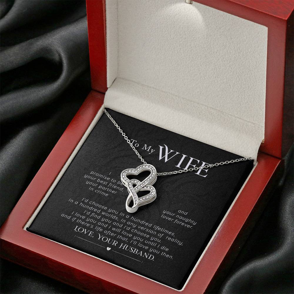 To My Wife I Promise Twin Hearts Necklace Cz Eternal Bond Pendant From Son Daughter Gift Anniversary Birthday Graduation Mothers Day - Double Hearts Necklace