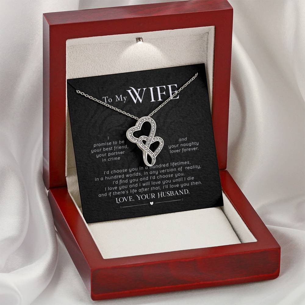 To My Wife I Promise Twin Hearts Necklace Cz Eternal Bond Pendant From Son Daughter Gift Anniversary Birthday Graduation Mothers Day - Double Hearts Necklace