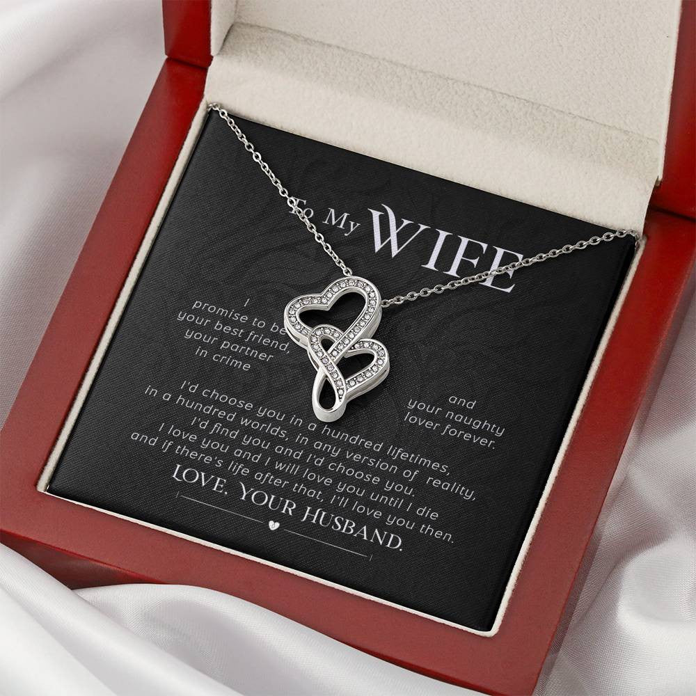 To My Wife I Promise Twin Hearts Necklace Cz Eternal Bond Pendant From Son Daughter Gift Anniversary Birthday Graduation Mothers Day - Double Hearts Necklace